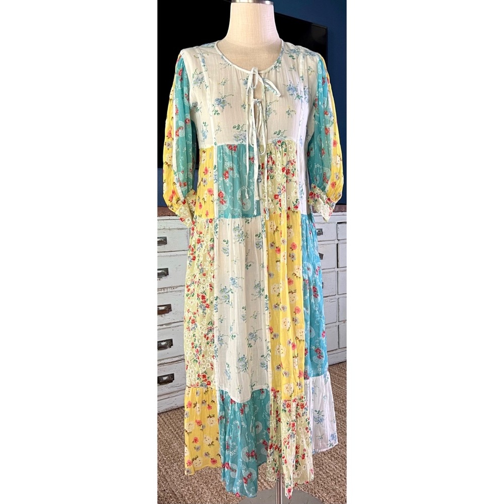 Loveshackfancy Bex Patchwork Midi Dress Xs - image 1